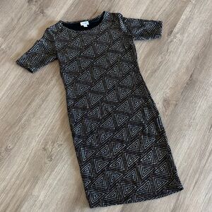 LuLaRoe Elegant Julia Black Dress with Gold Geometric Sparkle